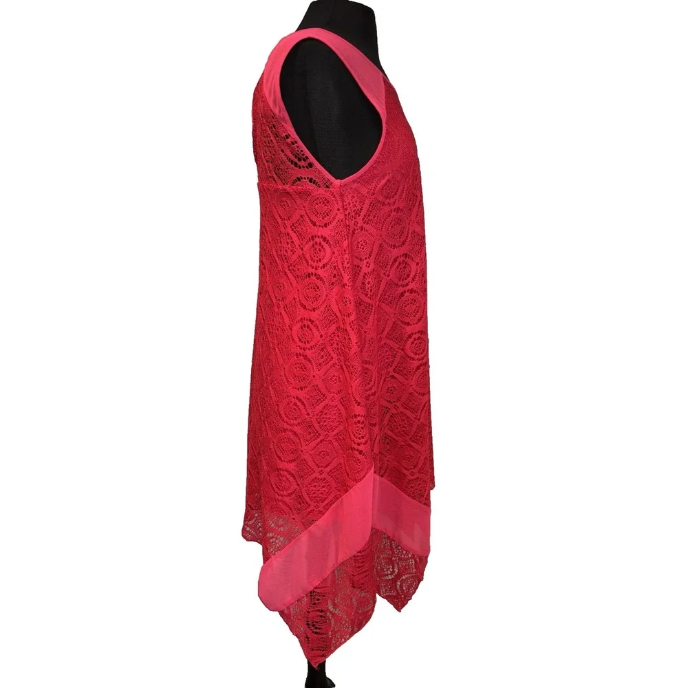 Yest Lace‎ Overlay Sheath Dress Size 6 Pink Handkerchief Hem Sleeveless Festival